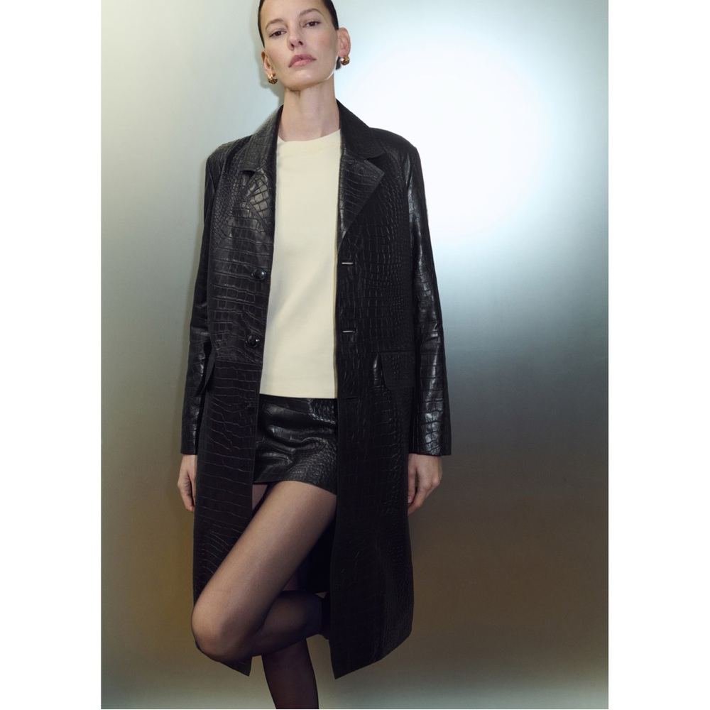 NWT Mangk Black Croc-Embossed Leather Coat size Medium